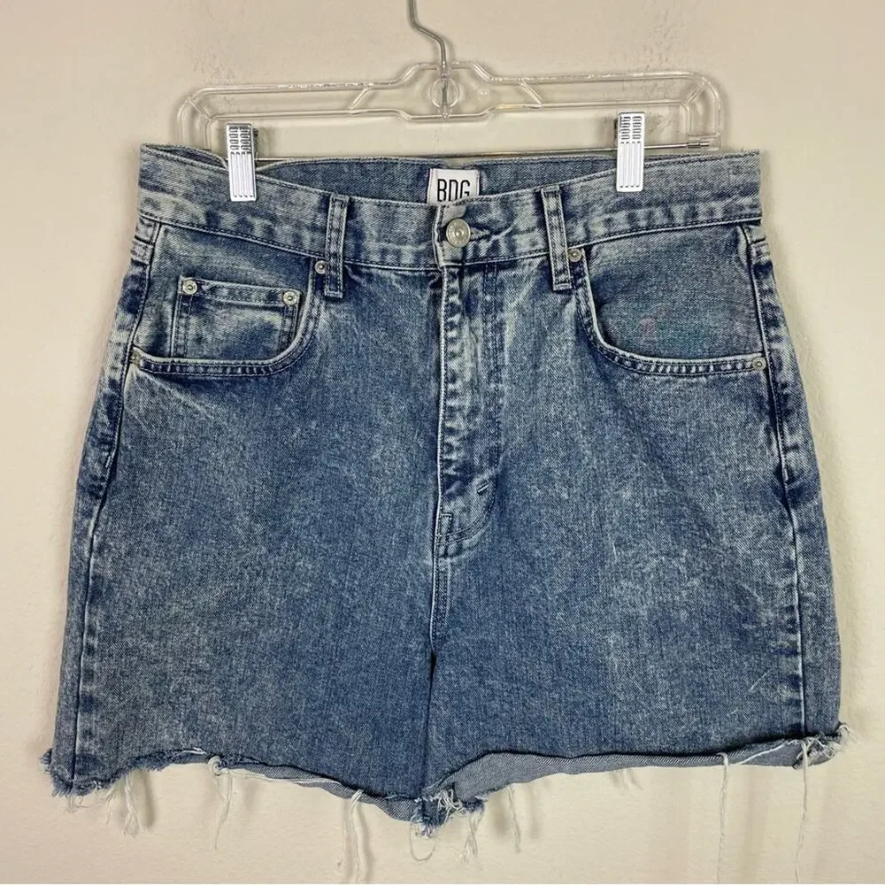 BDG Blue Distressed Denim High Rise Baggy Cut off Shorts 31